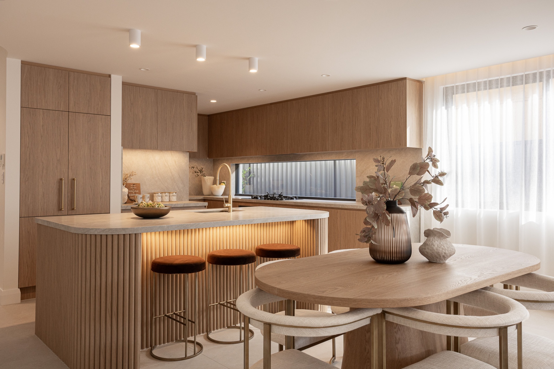 Designer kitchen with fluted island